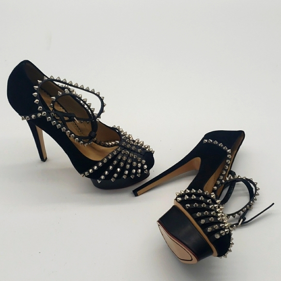 Charlotte olympia size 39 color black suede and silver spikes 100% Authentic - Picture 5 of 17
